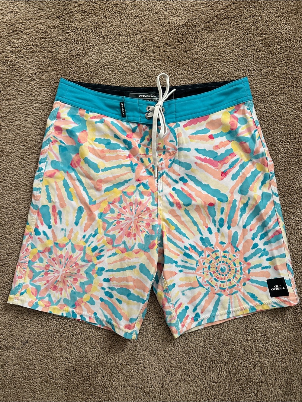 O'Neill Boys Multicolor Tie-Dye Swim Boardshorts - Teal Waistband